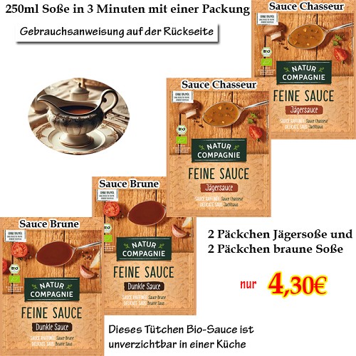 2 Päckchen Jägersoße und 2 Päckchen braune Soße