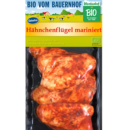 Fleisch und Aufschnitt für Wiederverkäufer : Bio Hähnchenflügel mariniert 250g