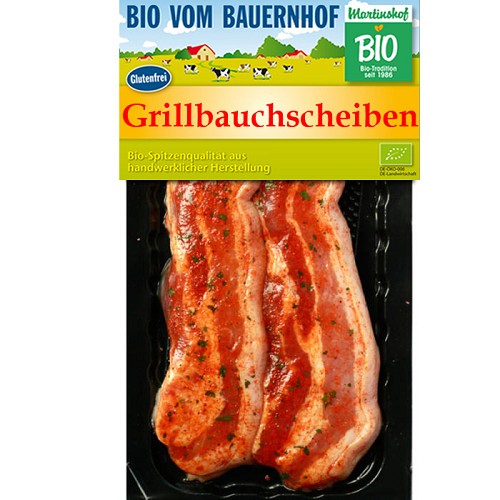 Fleisch und Aufschnitt für Wiederverkäufer : Bio Grillbauchscheiben 2x120g