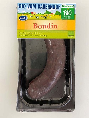 Fleisch und Aufschnitt für Wiederverkäufer : Bio Boudin - grobe Blutwurst 