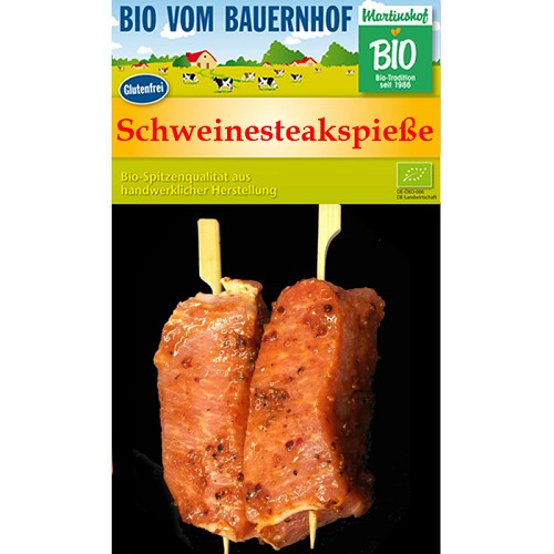 Fleisch und Aufschnitt für Wiederverkäufer : Bio Schweinesteakspieße 2x70g 140g 