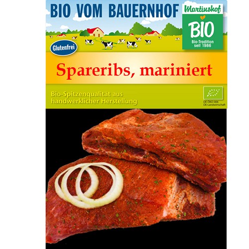 Fleisch und Aufschnitt für Wiederverkäufer : Bio Spareribs, mariniert