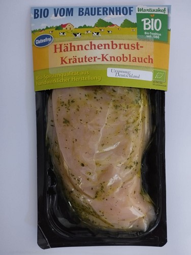 Fleisch und Aufschnitt für Wiederverkäufer : Bio-Hähnchenbrustfilet Kräuter Knoblauch