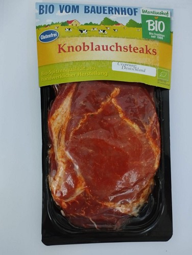 Fleisch und Aufschnitt für Wiederverkäufer : Bio Knoblauchsteaks 2x200g