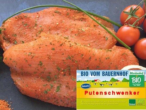 Fleisch und Aufschnitt für Wiederverkäufer : Bio Putenschwenker mariniert 2x160g